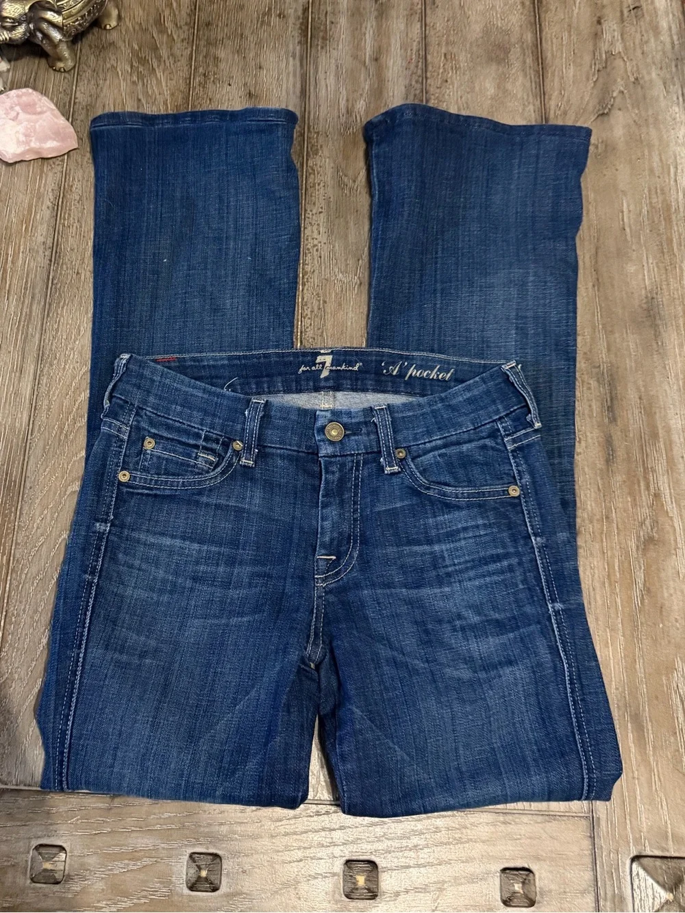 7 For All Mankind Women's Dark Blue “A” Pocket Bootcut Jeans - Picture 1 of 14